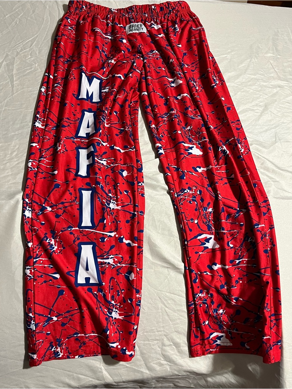 MAFIA Red Splatter Print Joggers by Brief Insanity Men’s Size Small